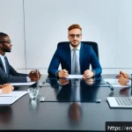 국제비즈니스매니저 커뮤니케이션 스킬 - A diverse group of multinational professionals engaged in a virtual business meeting via video confe...