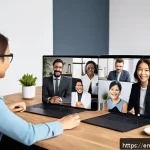 국제비즈니스매니저로서 성과관리 비결 - A diverse international business team engaged in a lively virtual meeting, featuring people of vario...