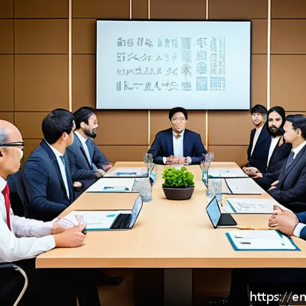 국제비즈니스 실무 활용 사례 연구 - A diverse group of international business professionals engaging in a cross-cultural negotiation mee...