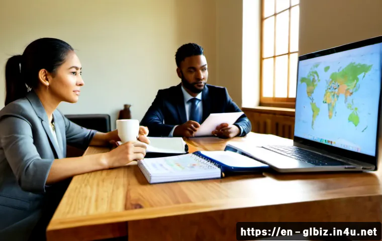 국제비즈니스 자격증 학습 커뮤니티 추천 - Photorealistic modern study lounge in an international business learning community, diverse adult pr...
